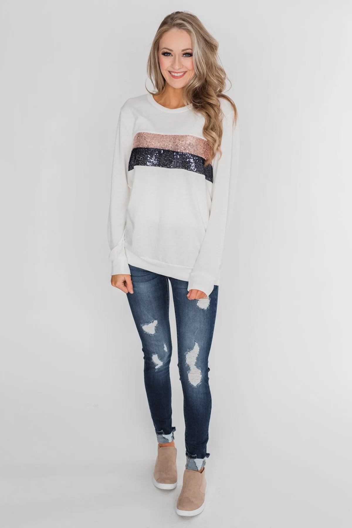 Shine For You Sequin Pullover Top - Ivory