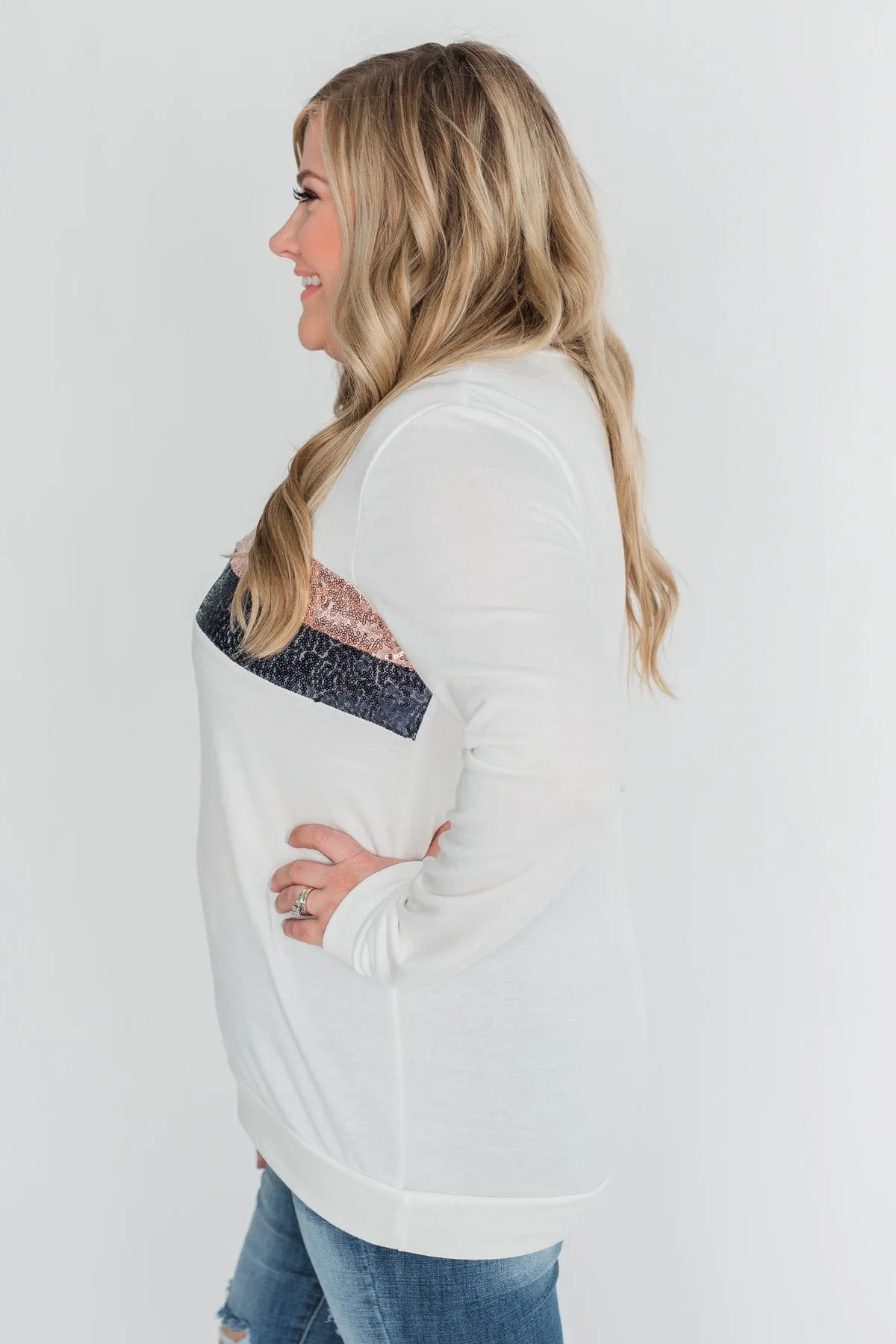 Shine For You Sequin Pullover Top - Ivory