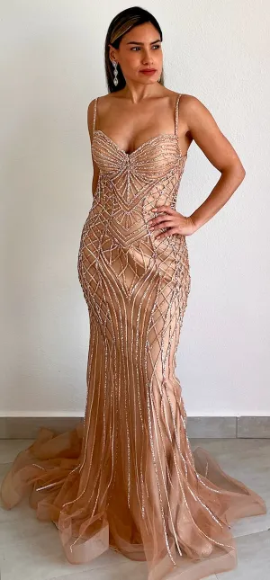 Shine Language Rose Gold Crystals Formal Gown