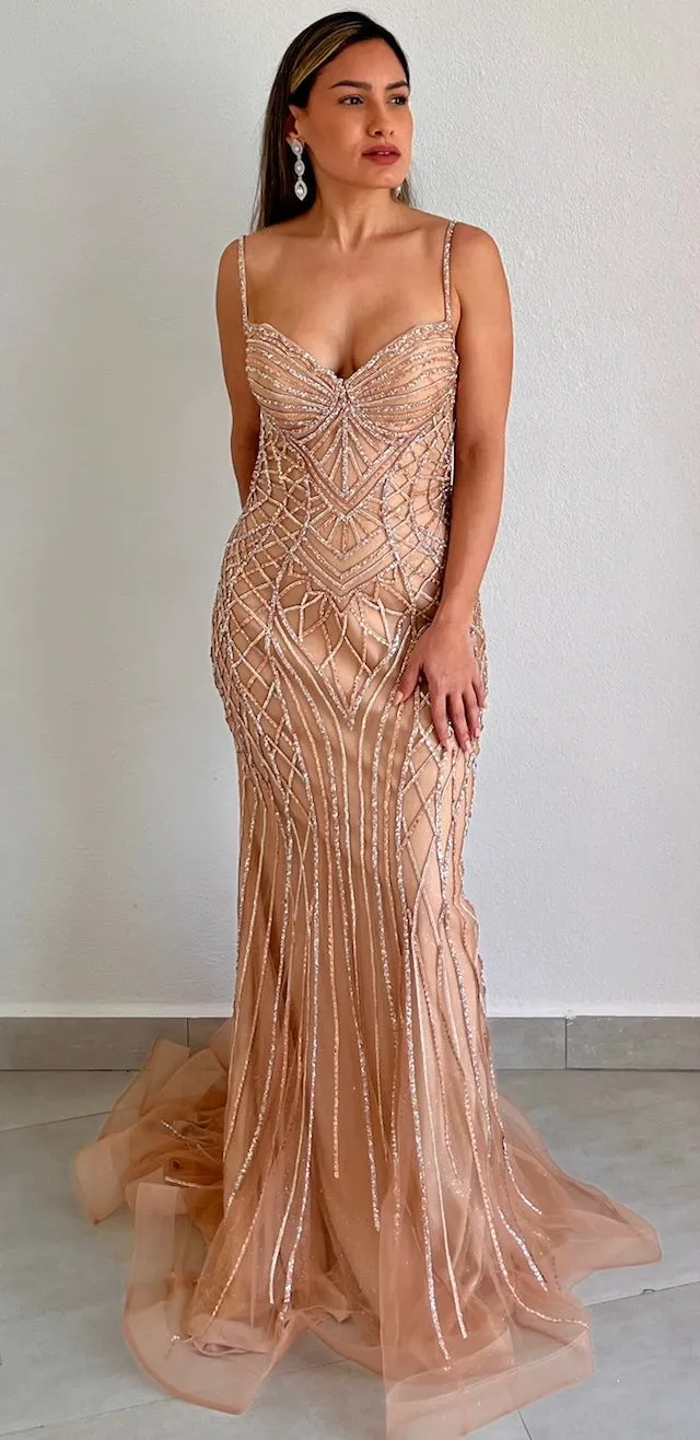 Shine Language Rose Gold Crystals Formal Gown