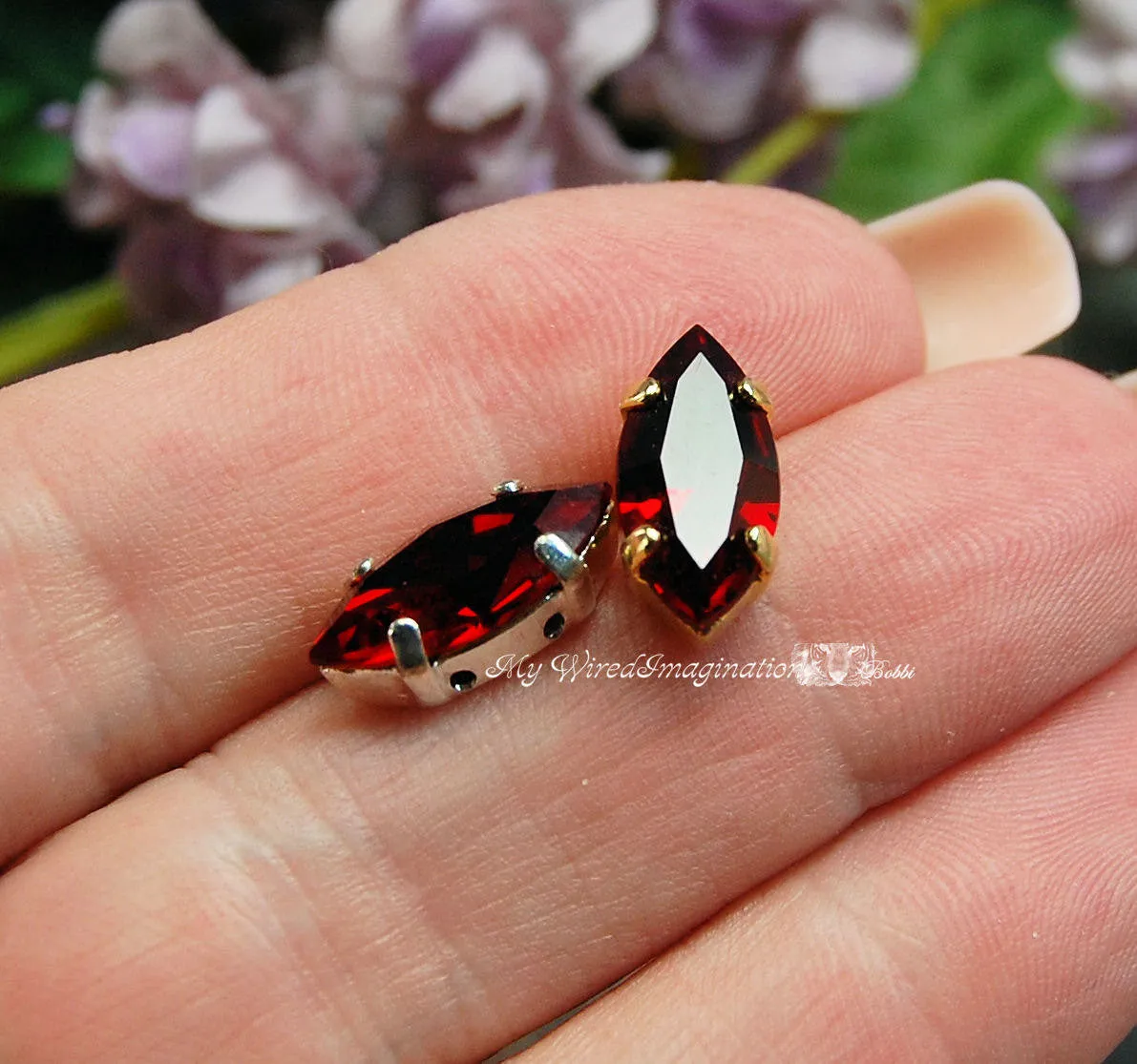 Siam Ruby Red, Swarovski 15x7mm Navette Marquise Shape with Setting