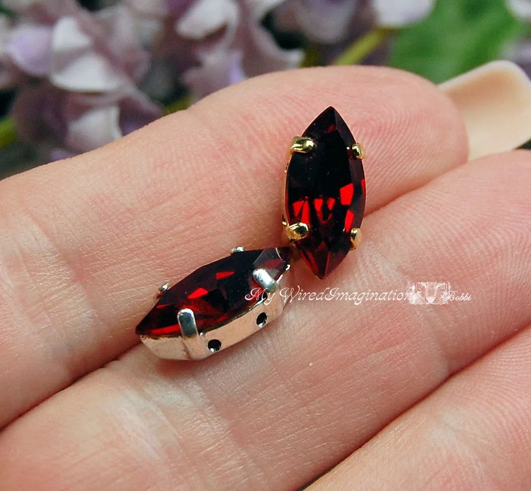 Siam Ruby Red, Swarovski 15x7mm Navette Marquise Shape with Setting
