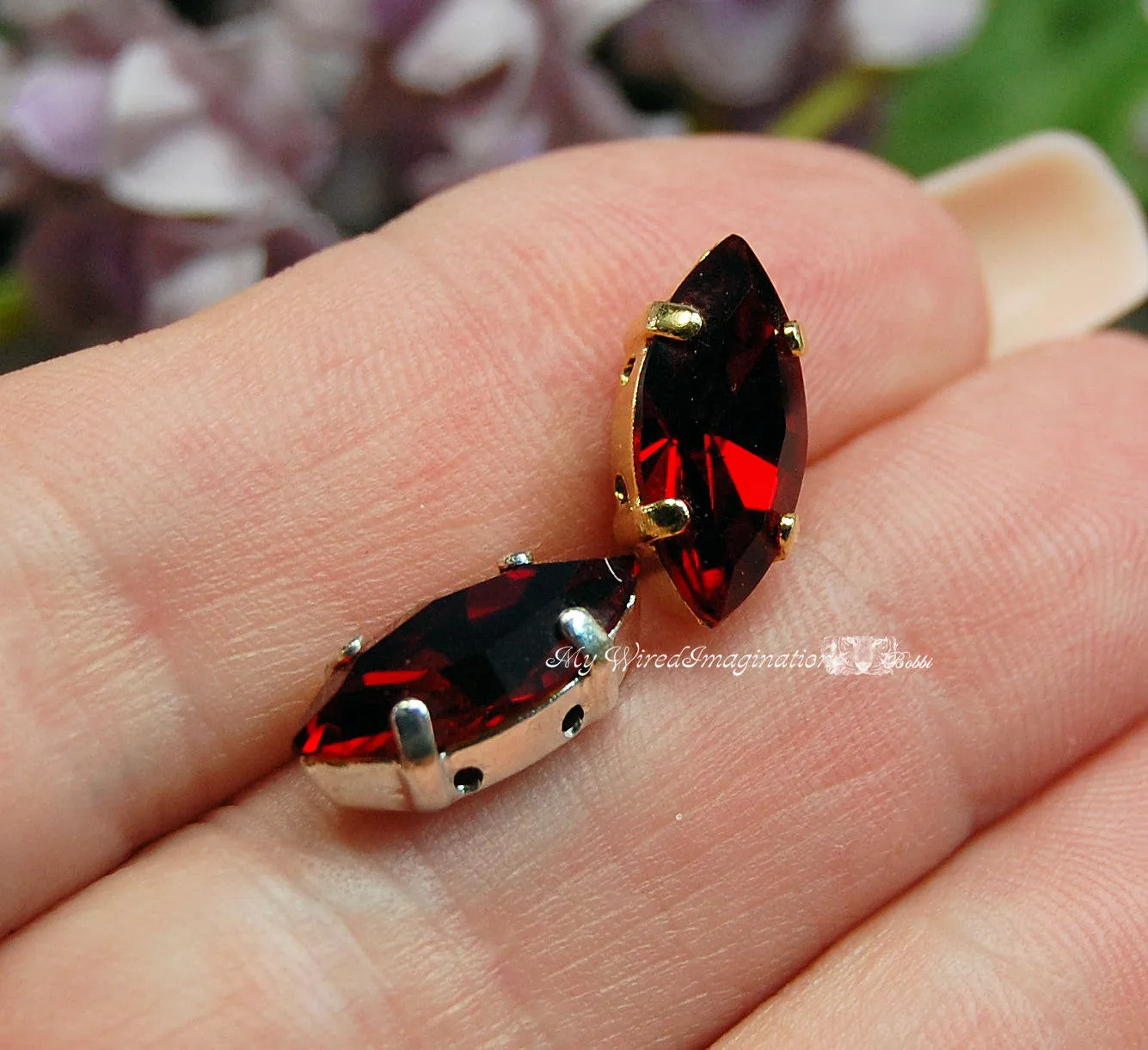 Siam Ruby Red, Swarovski 15x7mm Navette Marquise Shape with Setting