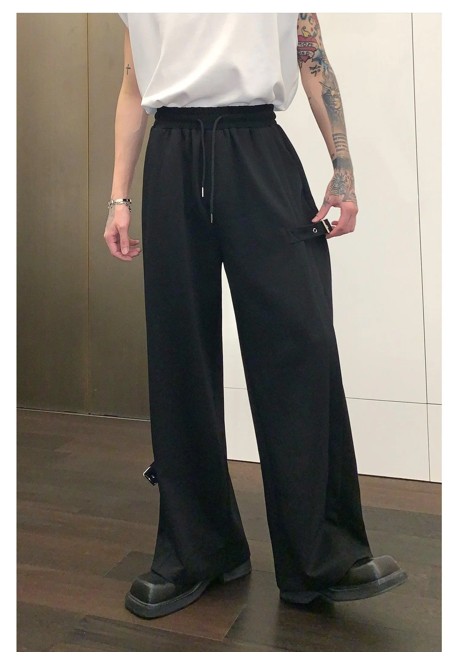 Side Buckle Wide Leg Sweatpants