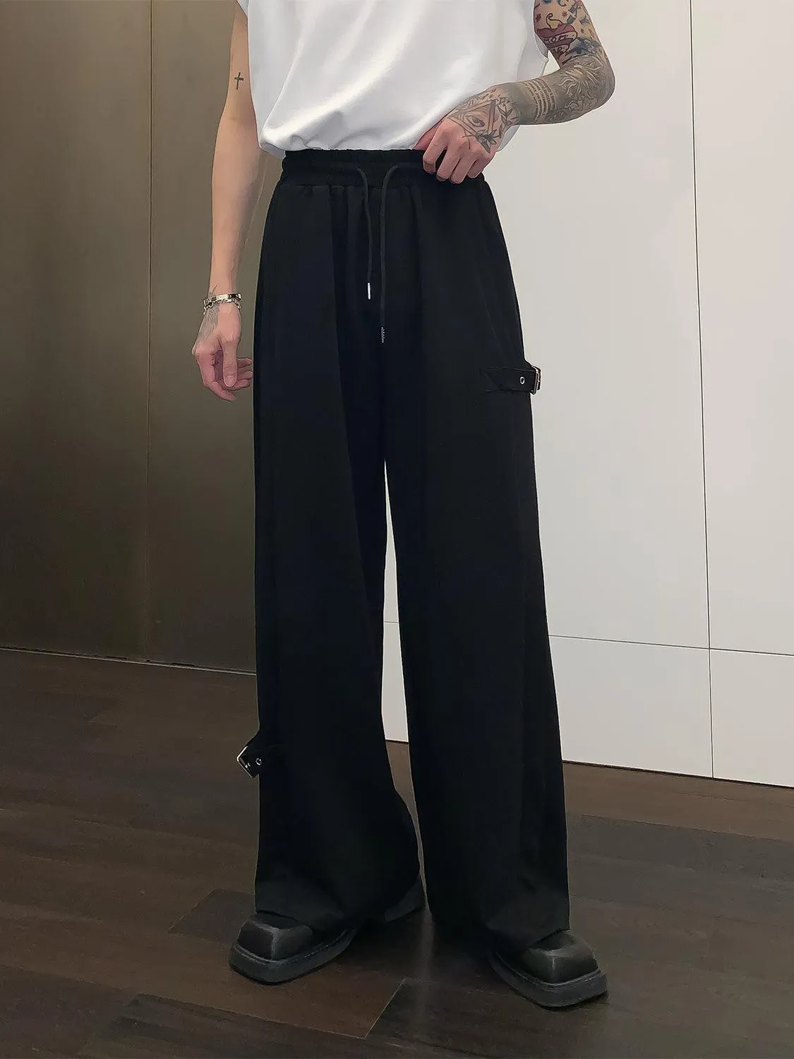 Side Buckle Wide Leg Sweatpants