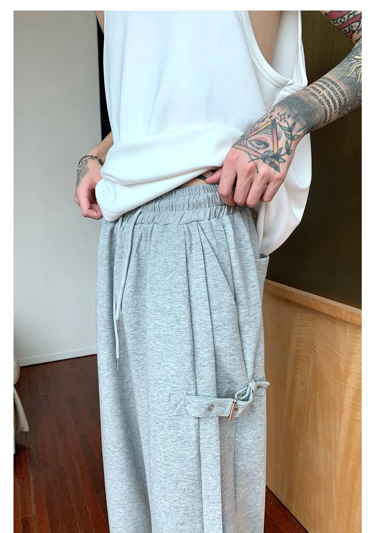 Side Buckle Wide Leg Sweatpants