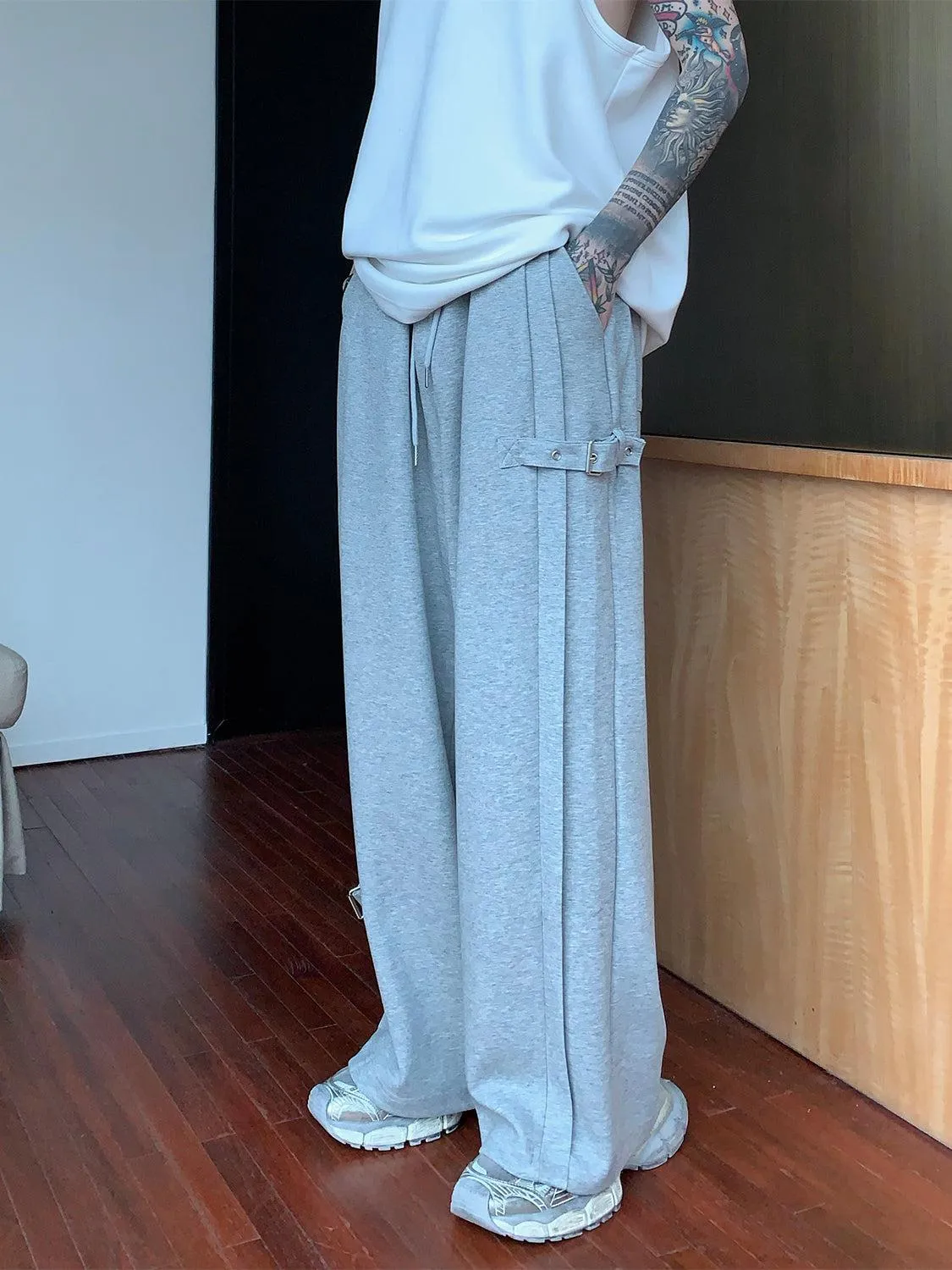 Side Buckle Wide Leg Sweatpants