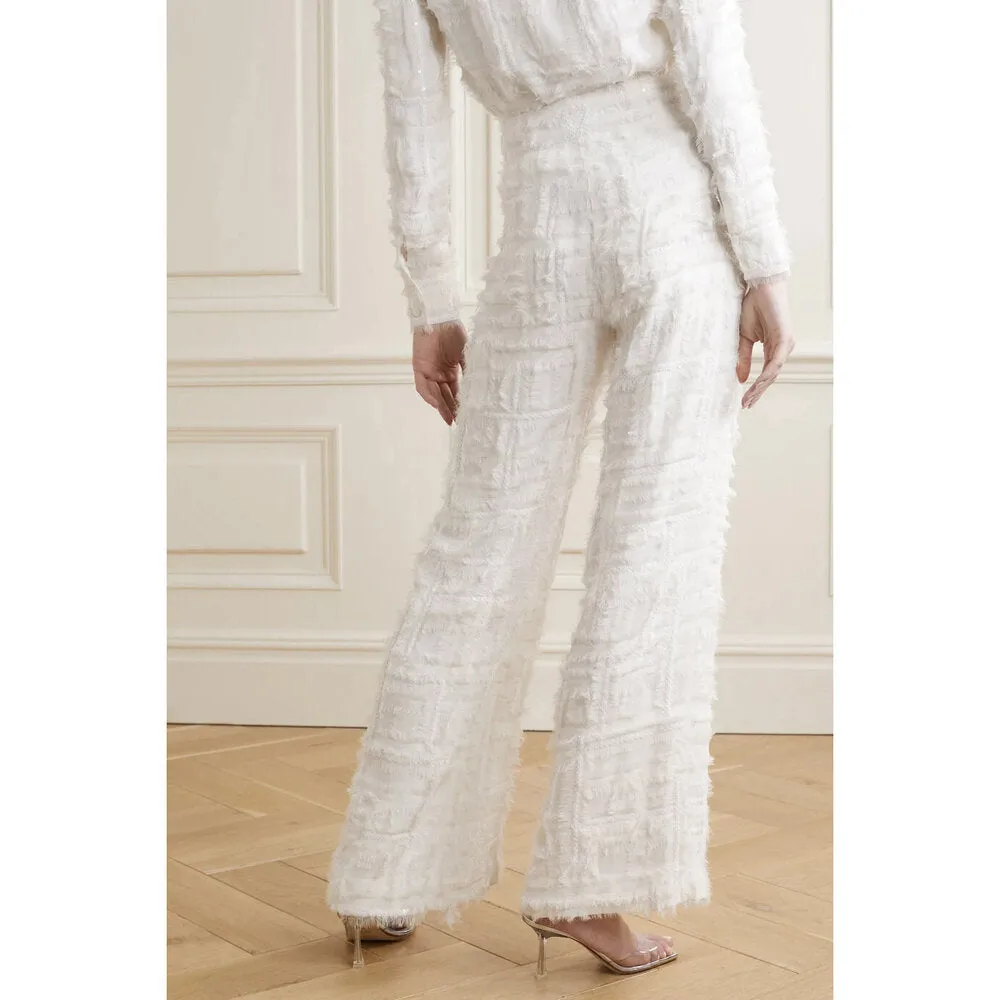 Silk Chiffon Embellished Wide Leg Pants