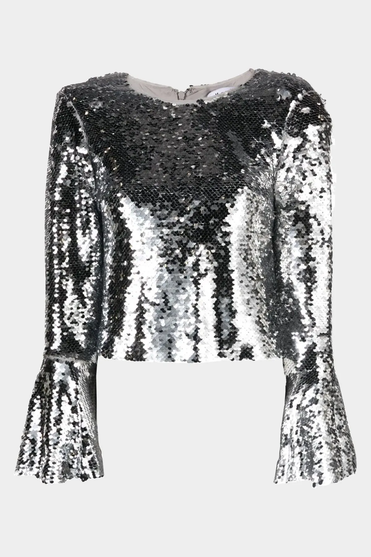 Silver Sequin Flared Sleeve Top
