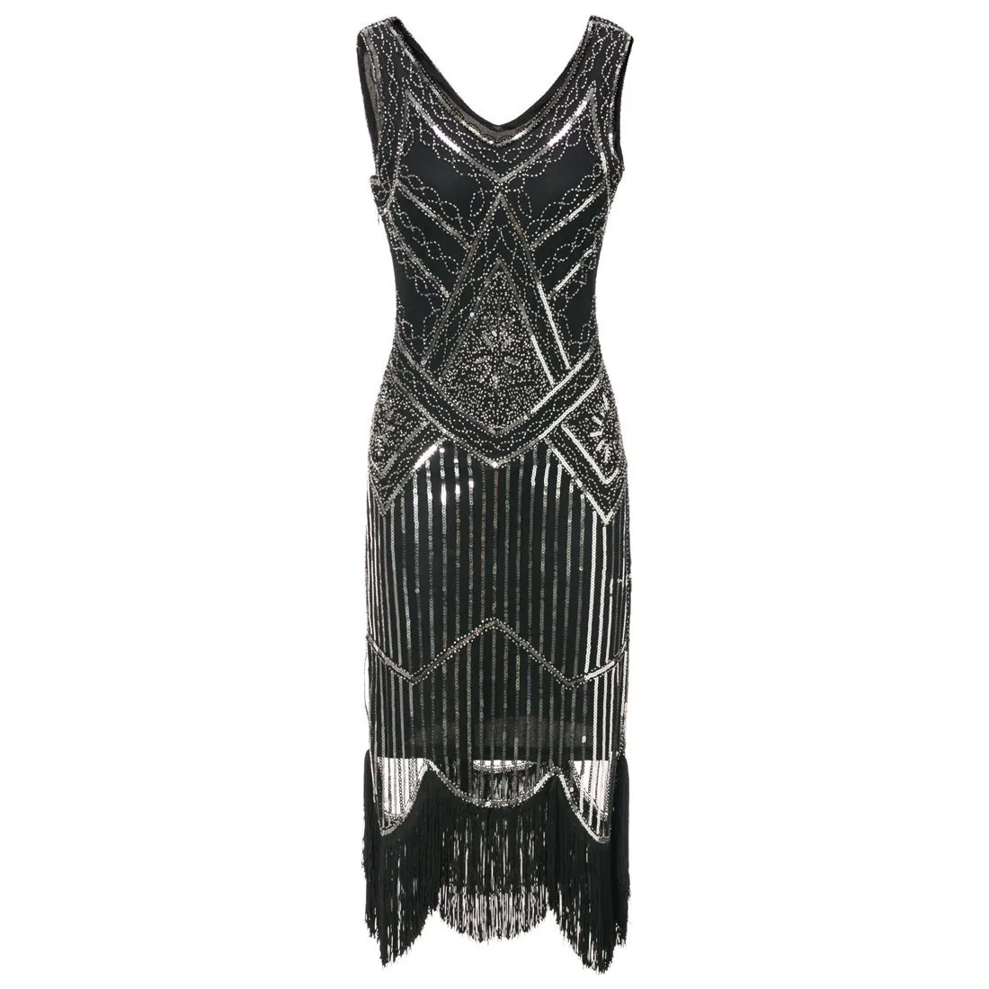 Silver Sequined 1920 Dresses Vintage 20s Inspired Great Gatsby Party |JaosWish