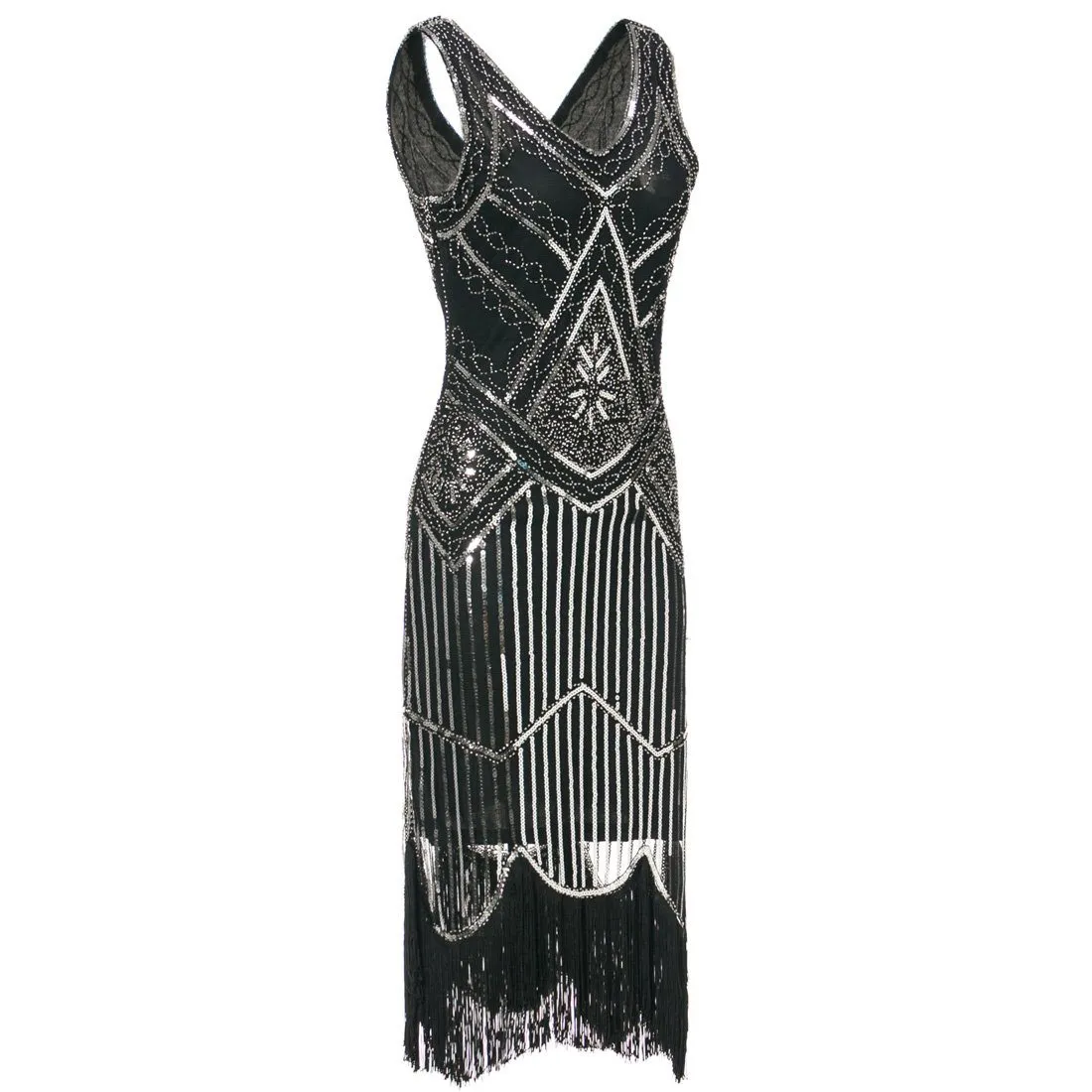 Silver Sequined 1920 Dresses Vintage 20s Inspired Great Gatsby Party |JaosWish