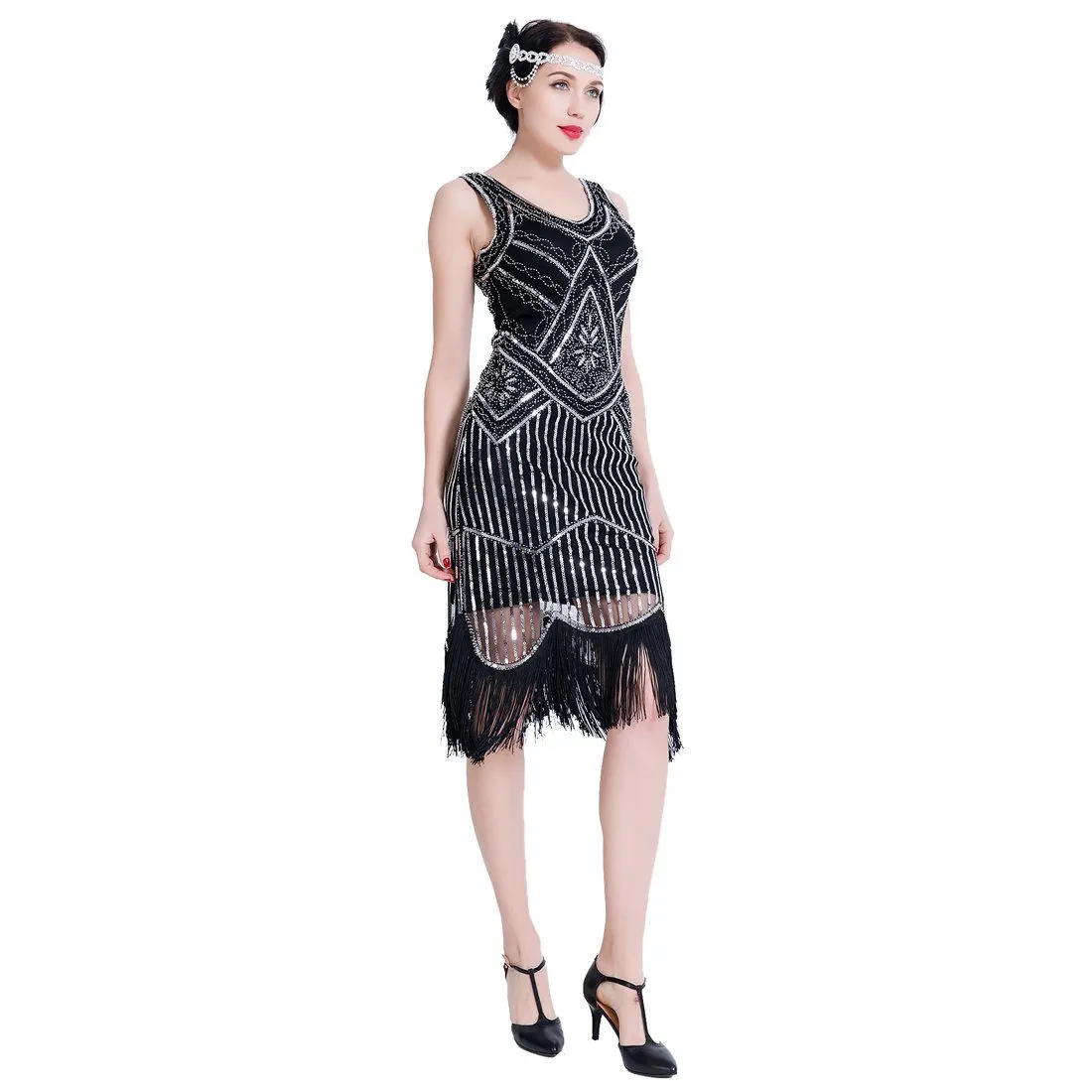 Silver Sequined 1920 Dresses Vintage 20s Inspired Great Gatsby Party |JaosWish