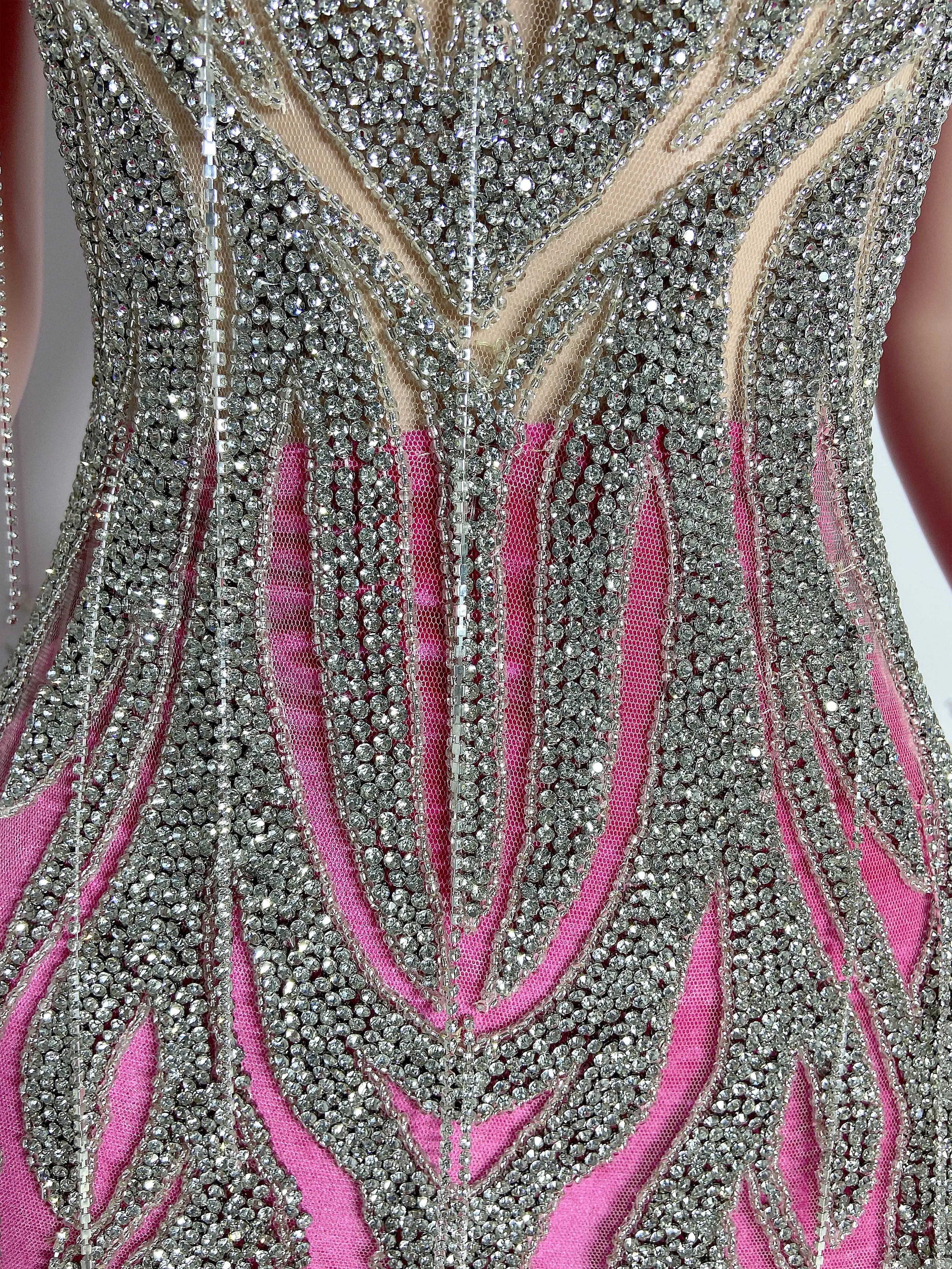 Silver Velvet Rhinestone Elegant Gown