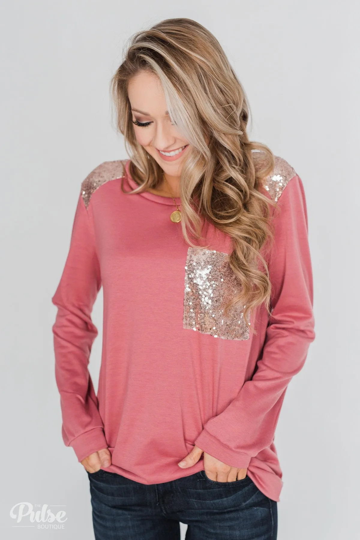 Simply Shining Long Sleeve Top - Rustic Mauve