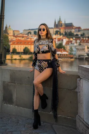 Singularity Festival Fringed Top Bra and Hot Pants 3-Piece Set