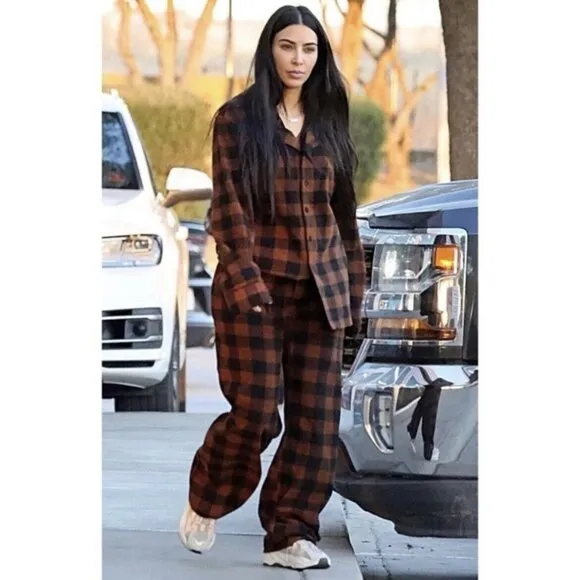 SKIMS Fleece Sleep Set Jasper Buffalo Check 4X