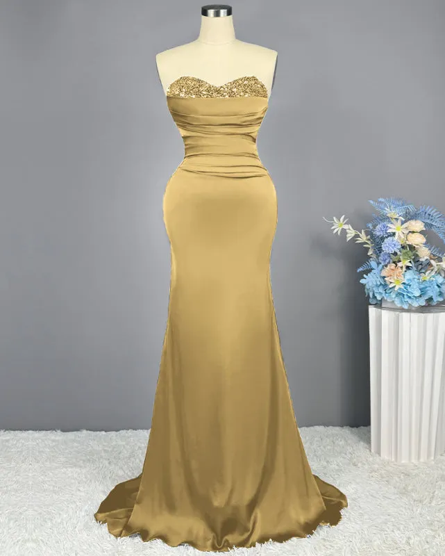Sleeveless Mermaid Prom Gown with Sequined Sweetheart Bodice