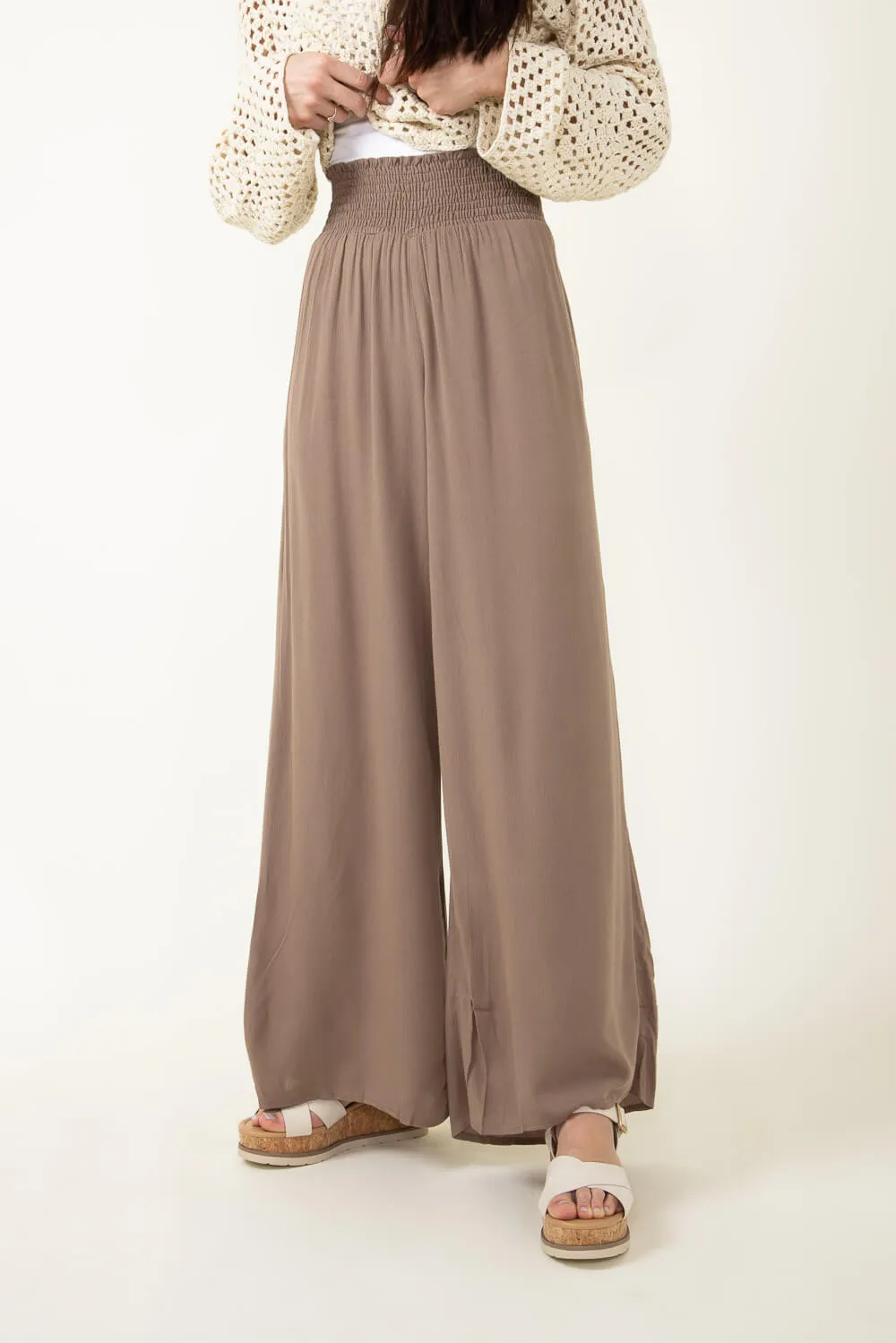 Smocked Waist Beach Pants for Women in Brown | NP17461-DKMOCHA