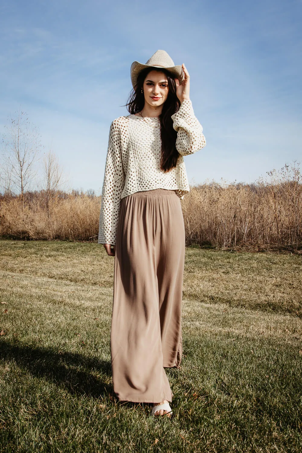 Smocked Waist Beach Pants for Women in Brown | NP17461-DKMOCHA