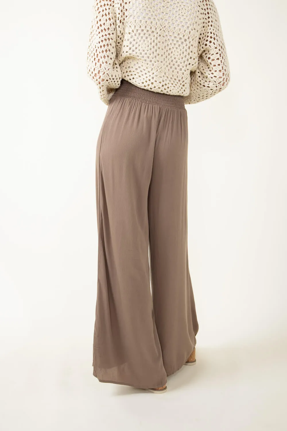 Smocked Waist Beach Pants for Women in Brown | NP17461-DKMOCHA