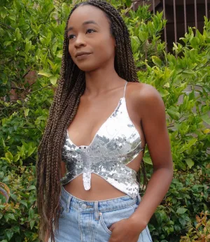 Social Butterfly Sequin Top(Silver)