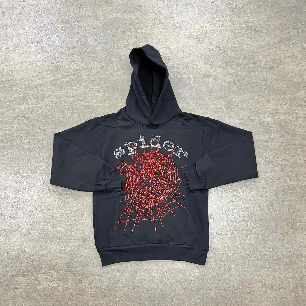 Sp5der Hoodie "RHINESTONE" Black New Size XL