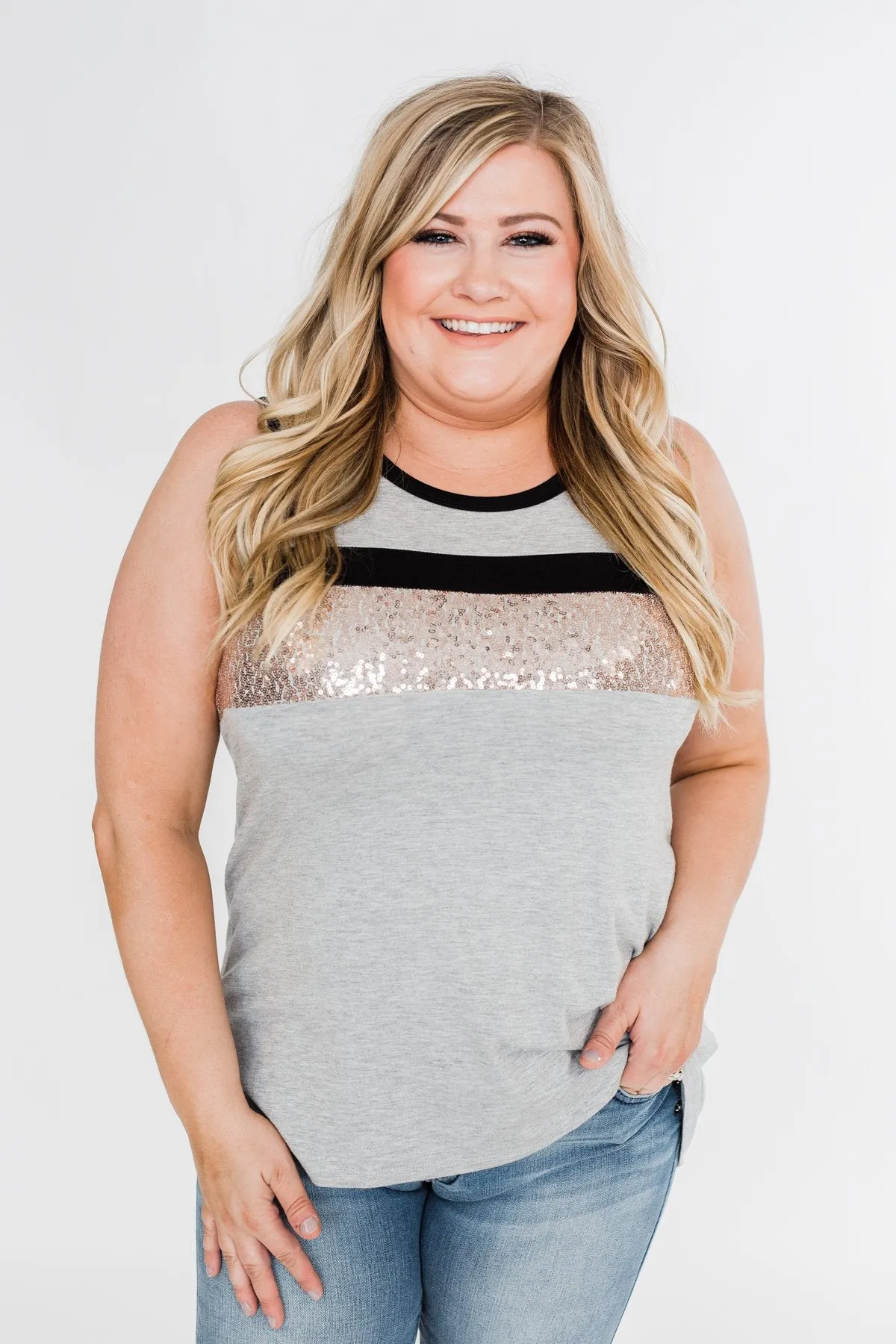 Sparkle In The Sun Sequin Tank Top- Heather Grey