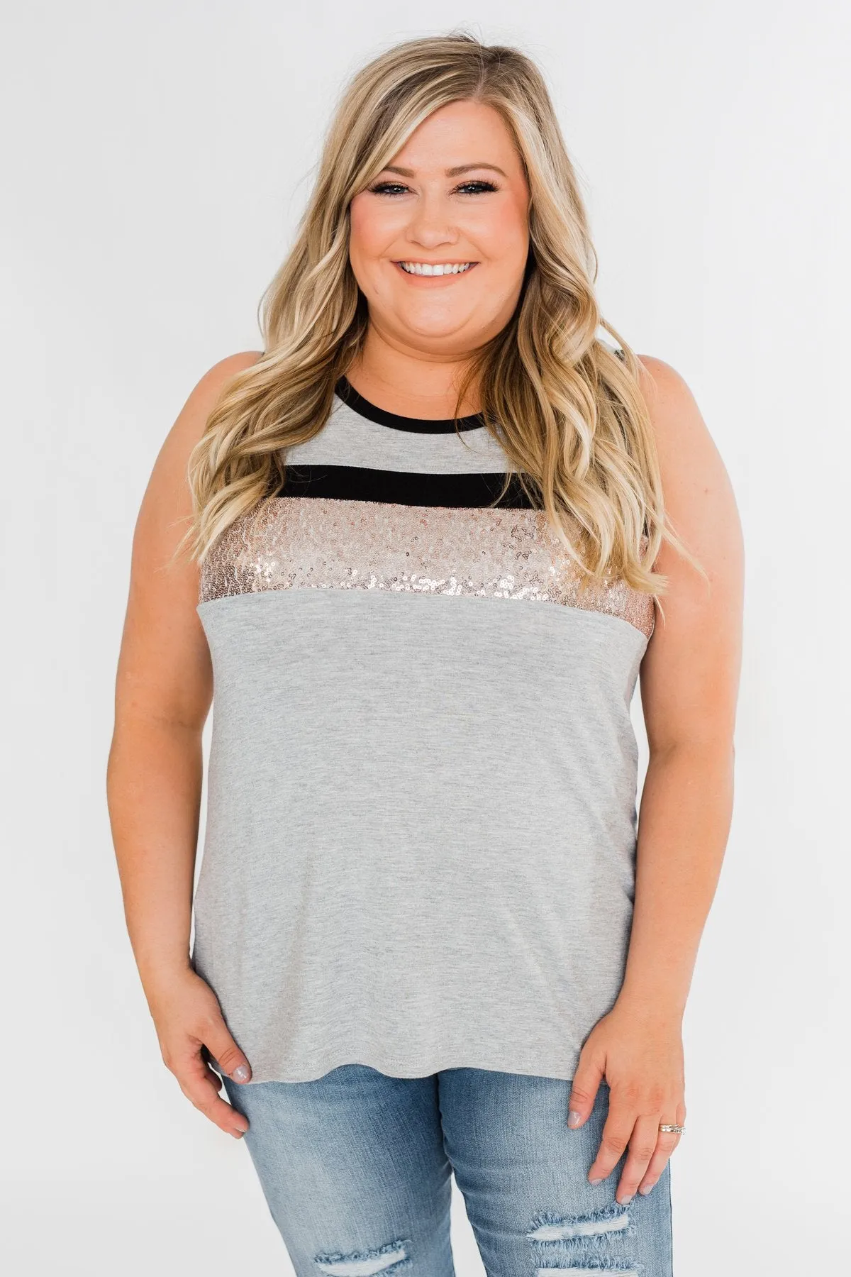 Sparkle In The Sun Sequin Tank Top- Heather Grey