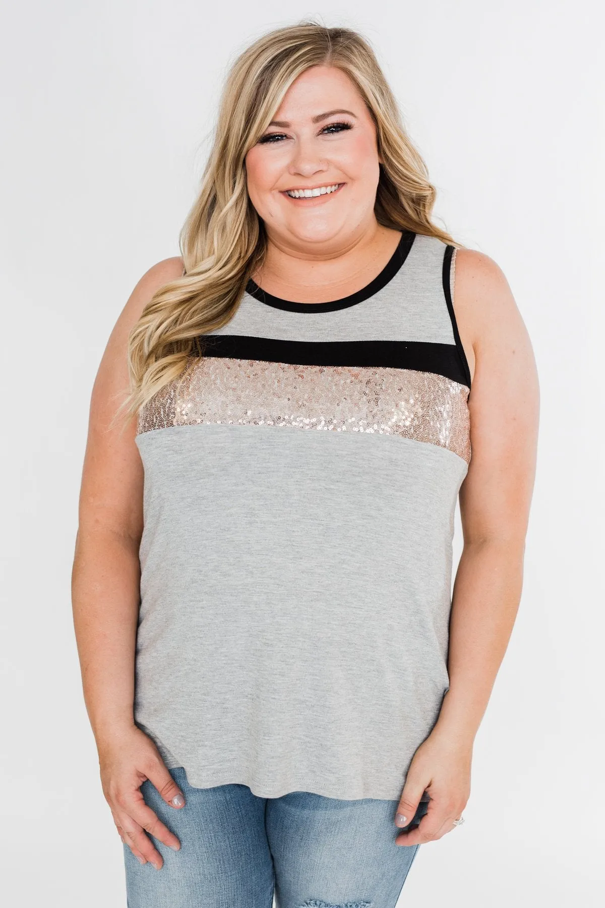 Sparkle In The Sun Sequin Tank Top- Heather Grey