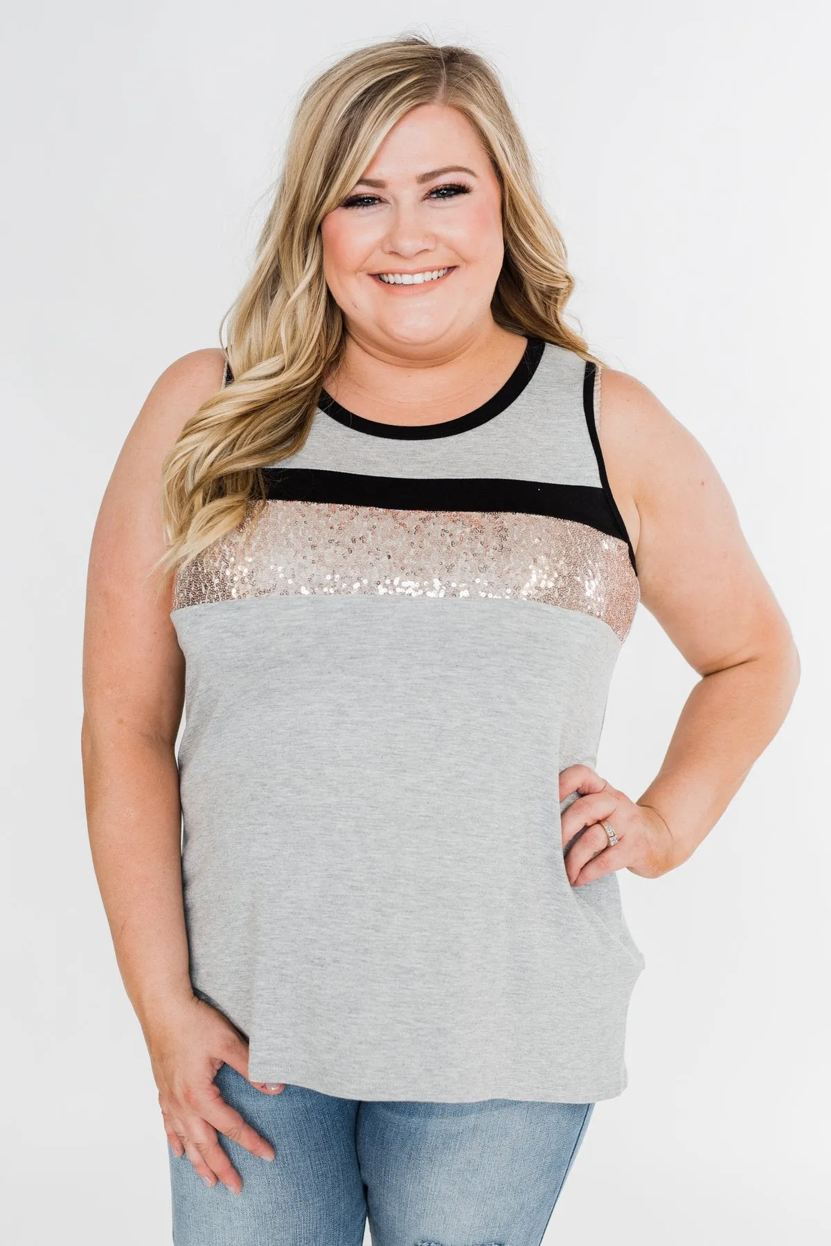Sparkle In The Sun Sequin Tank Top- Heather Grey