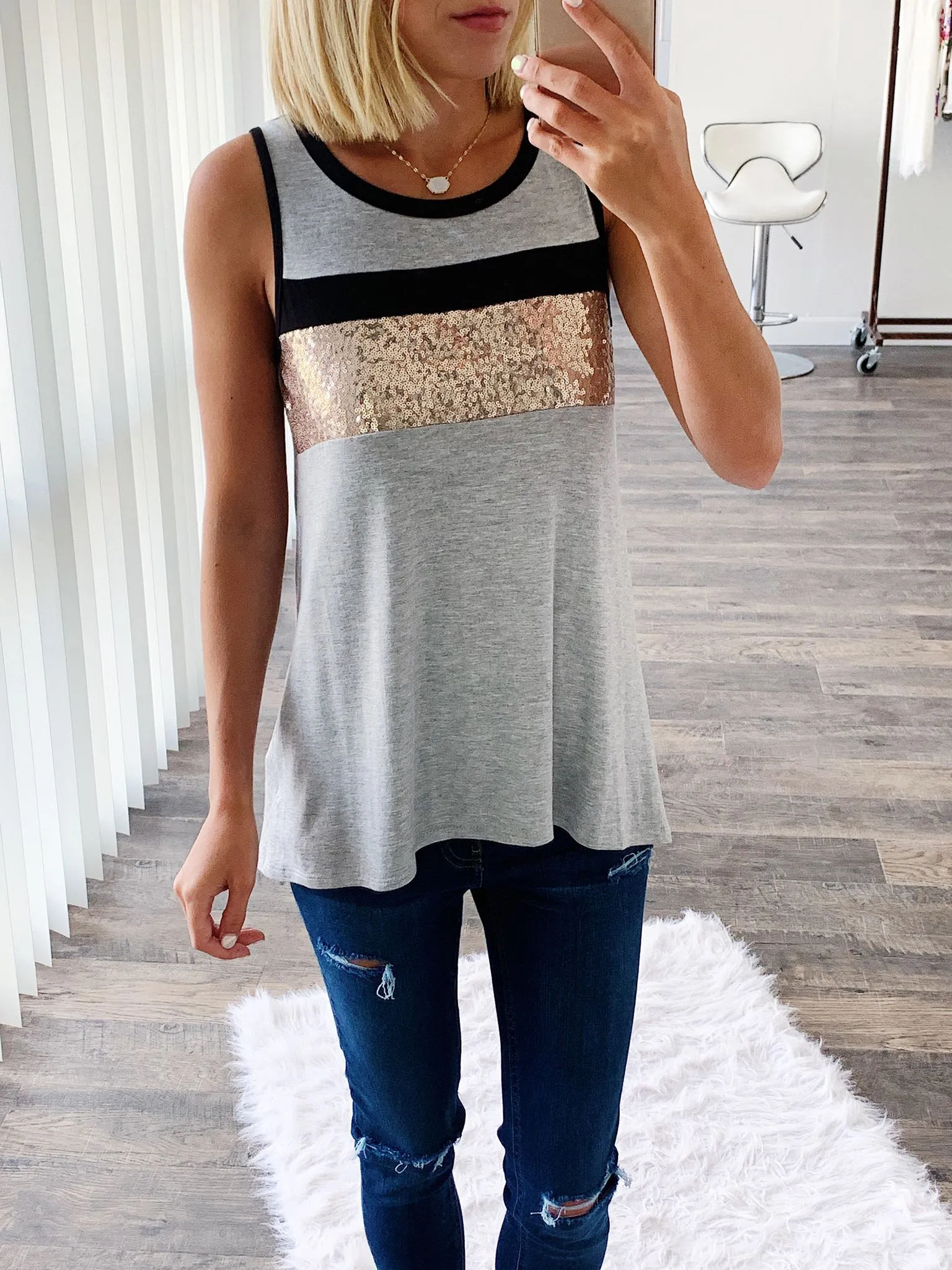 Sparkle In The Sun Sequin Tank Top- Heather Grey