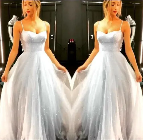 Sparkly A-Line Sky Blue Backless Dress Floor-length Prom Dresses,MP522