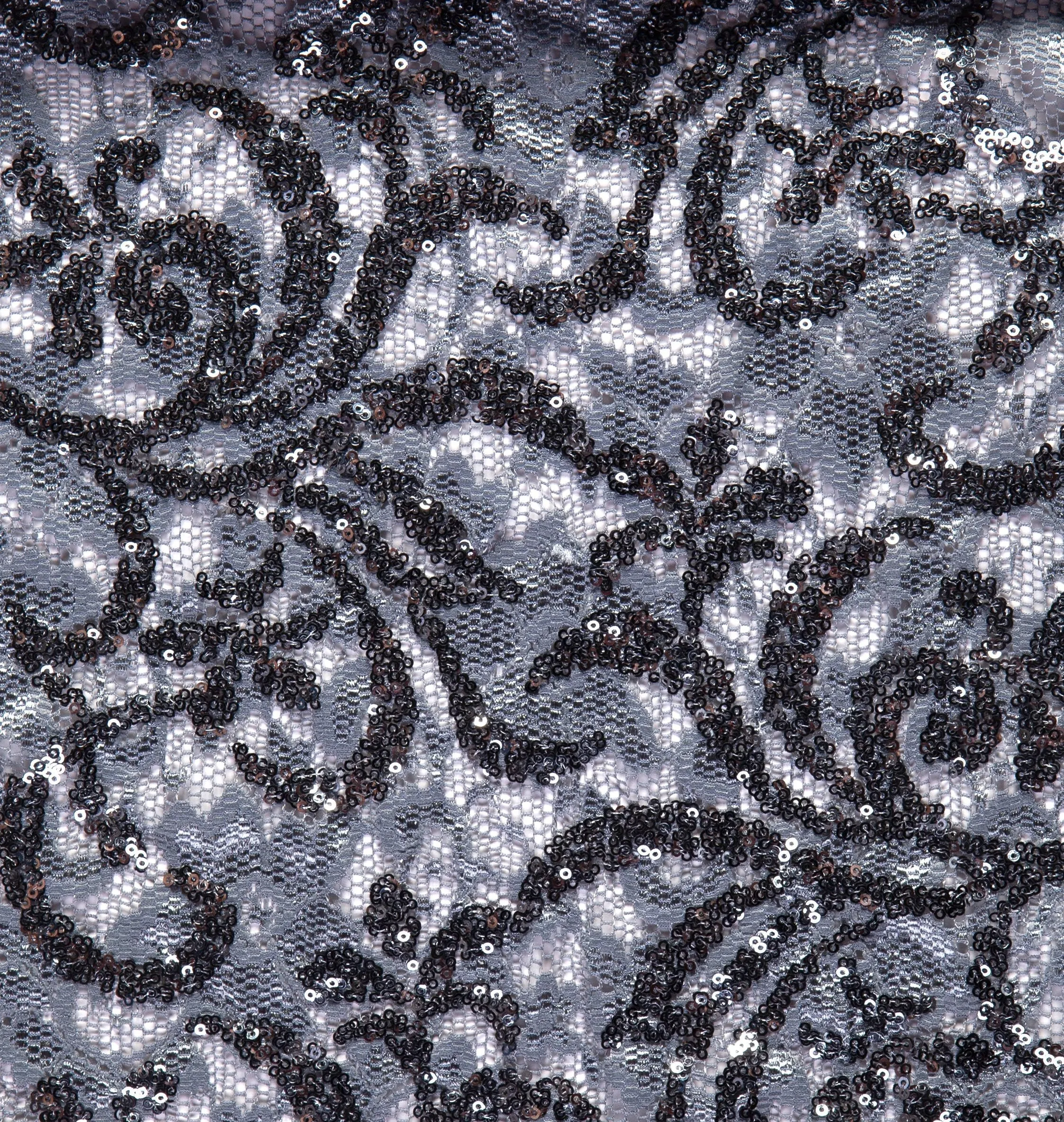 Sparkly Floral Design Sequined Lace Fabric