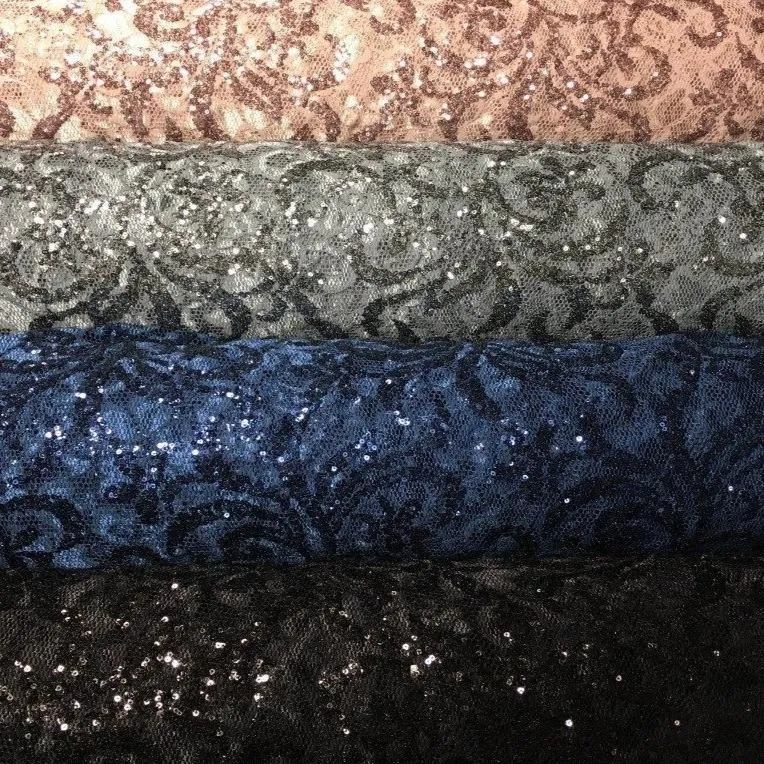 Sparkly Floral Design Sequined Lace Fabric