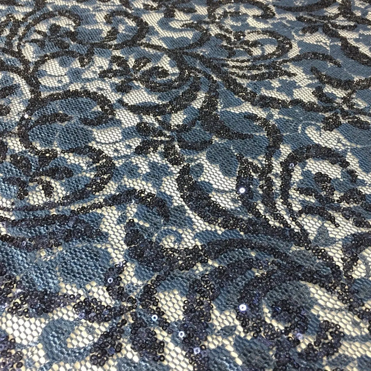 Sparkly Floral Design Sequined Lace Fabric