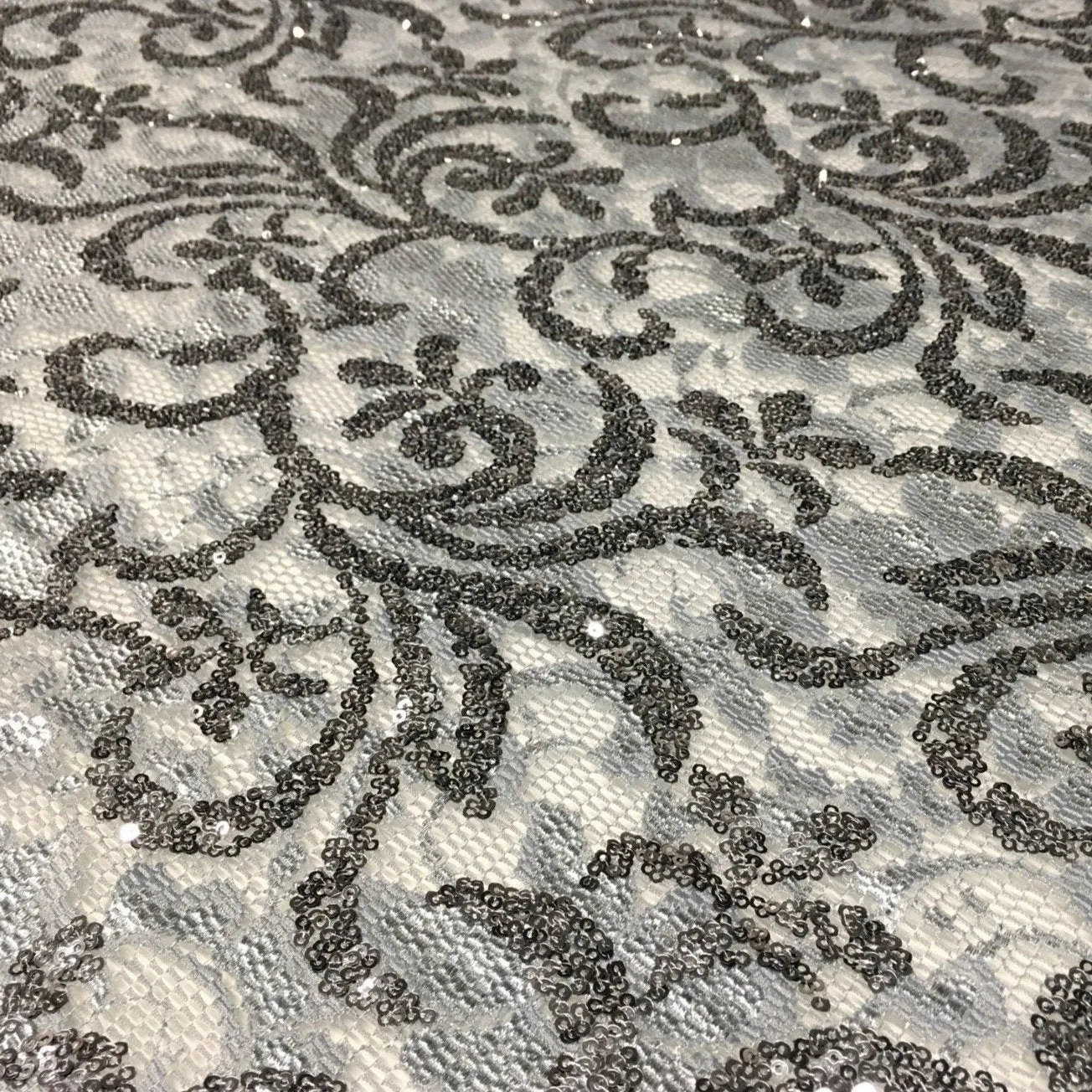 Sparkly Floral Design Sequined Lace Fabric