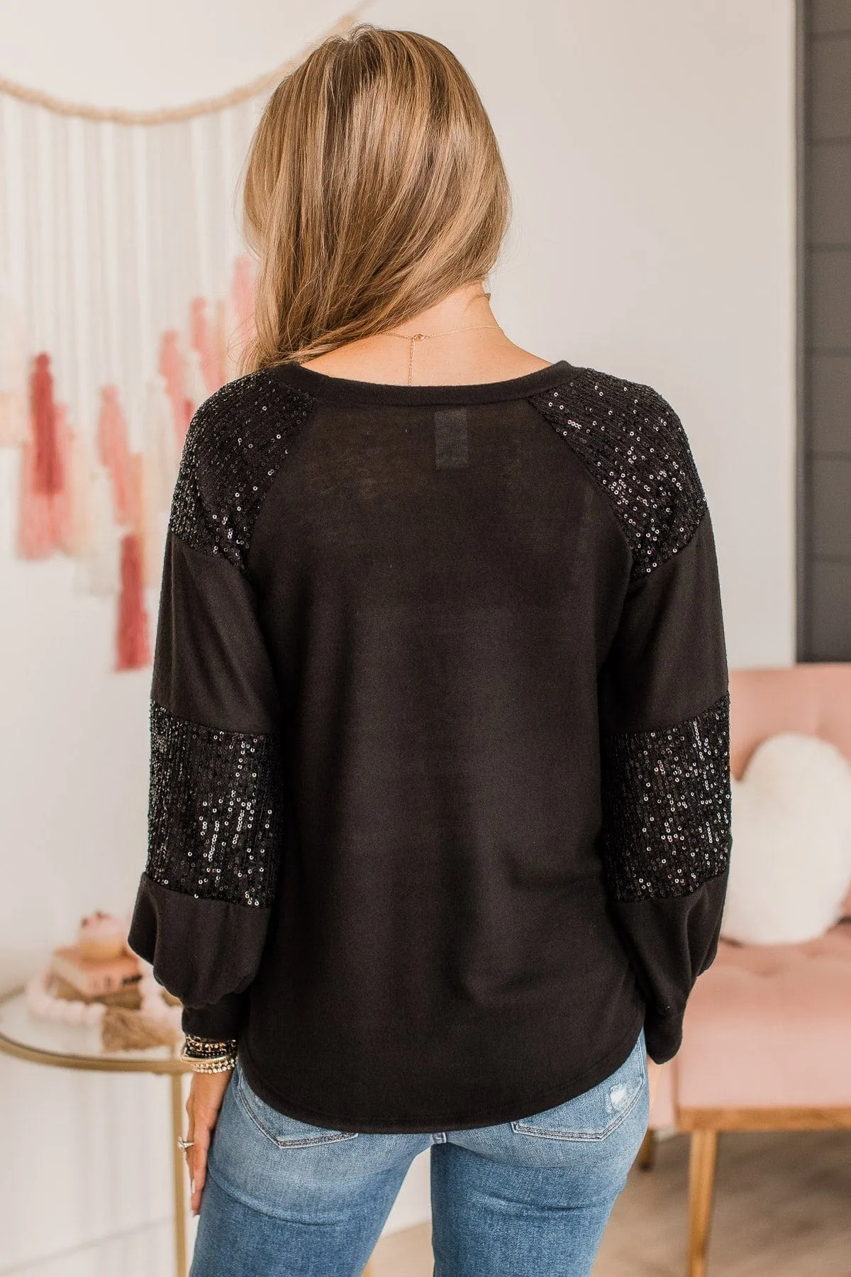 Special Moments Sequin Top- Black