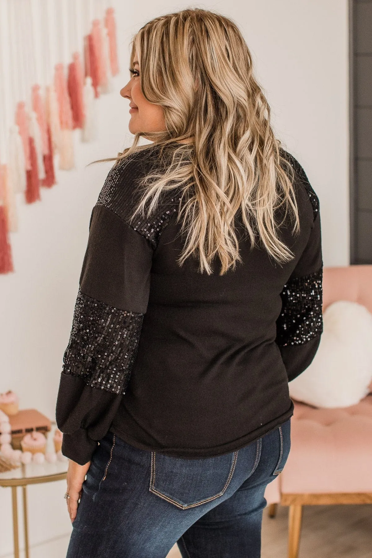 Special Moments Sequin Top- Black