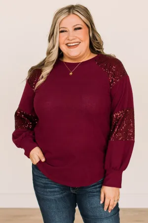 Special Moments Sequin Top- Burgundy