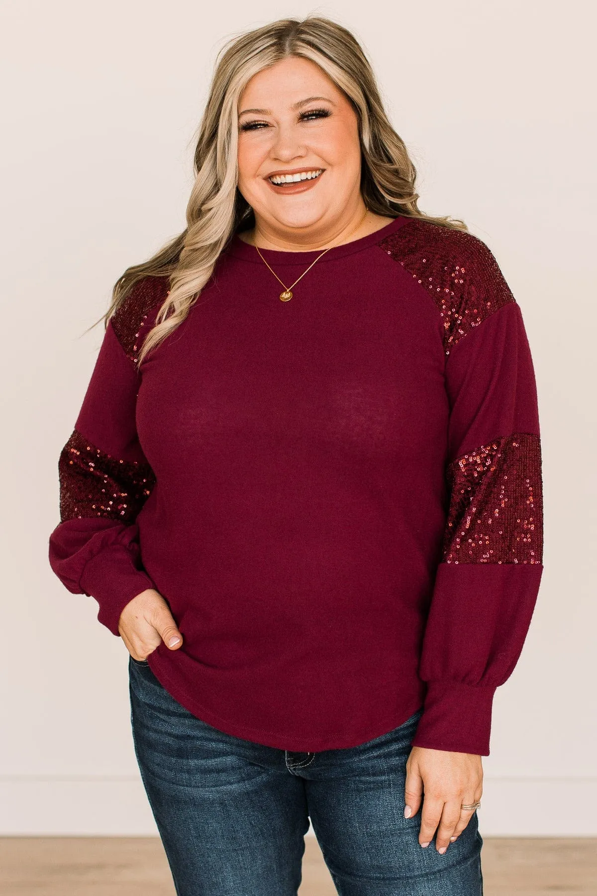Special Moments Sequin Top- Burgundy