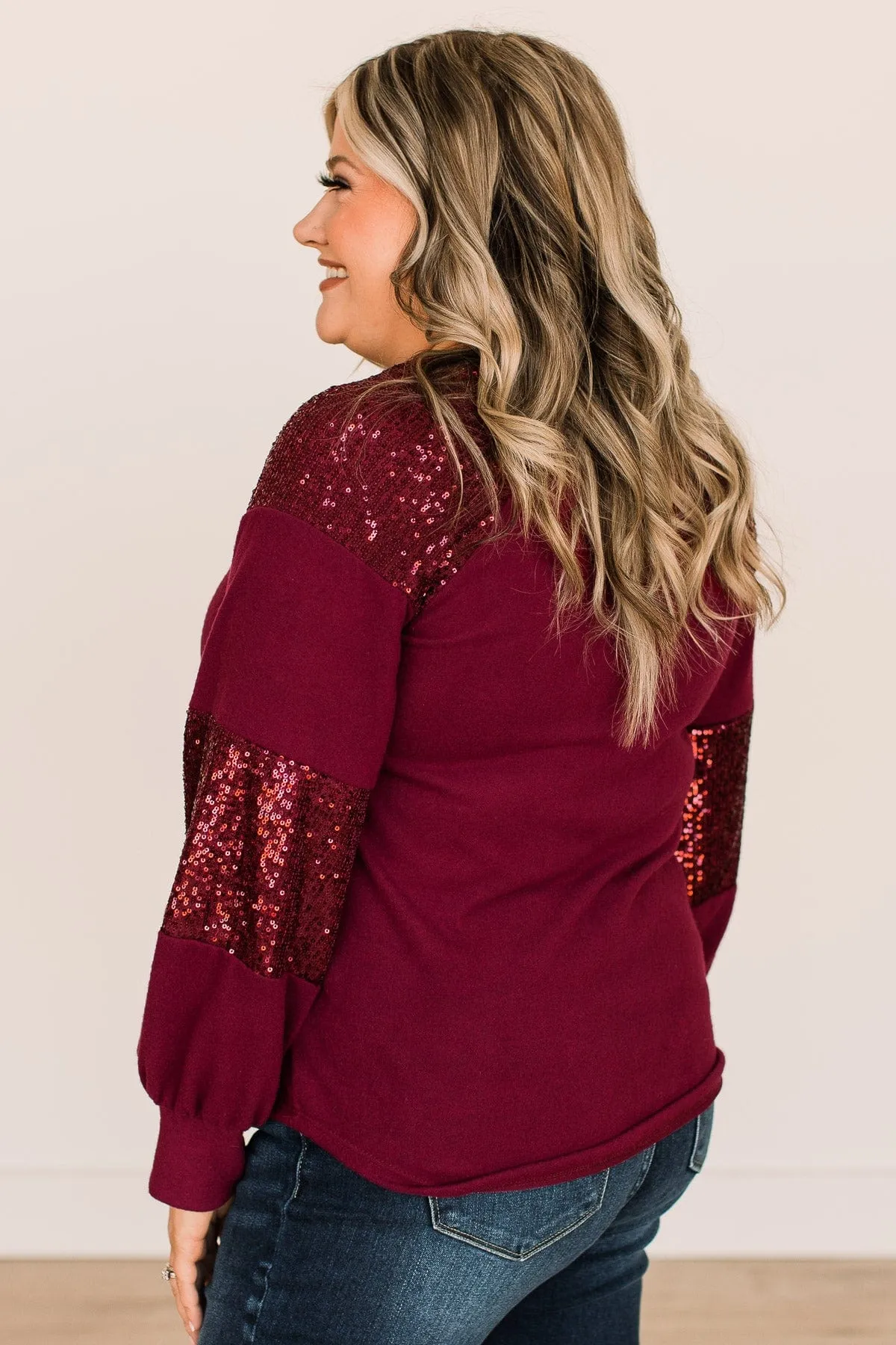 Special Moments Sequin Top- Burgundy