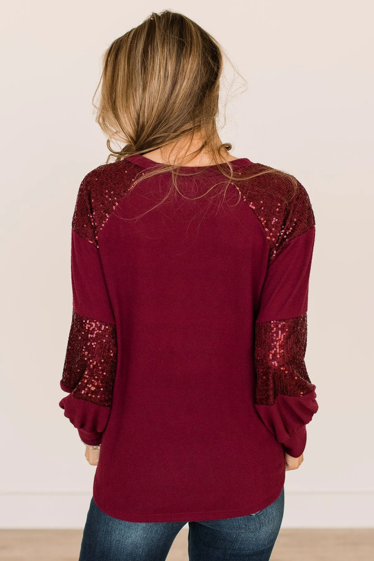 Special Moments Sequin Top- Burgundy