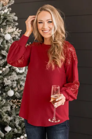 Special Moments Sequin Top- Deep Red