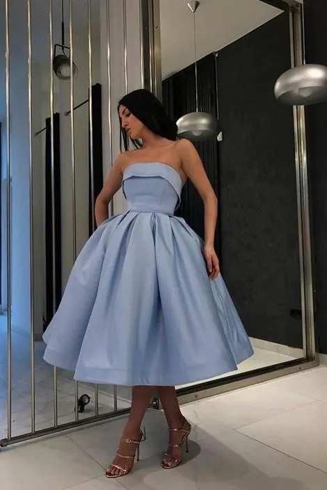 Strapless Blue Short Ball Gown Prom Wear Dresses