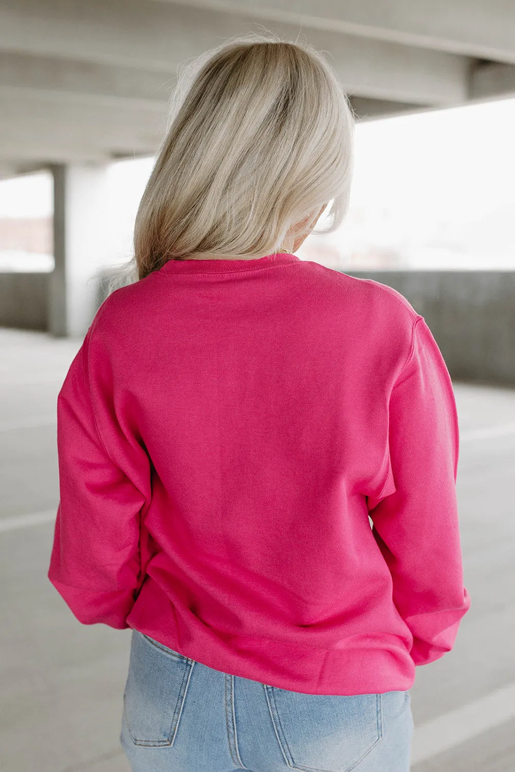 Strawberry Pink Cow & Sequin Double Heart Patch Sweatshirt
