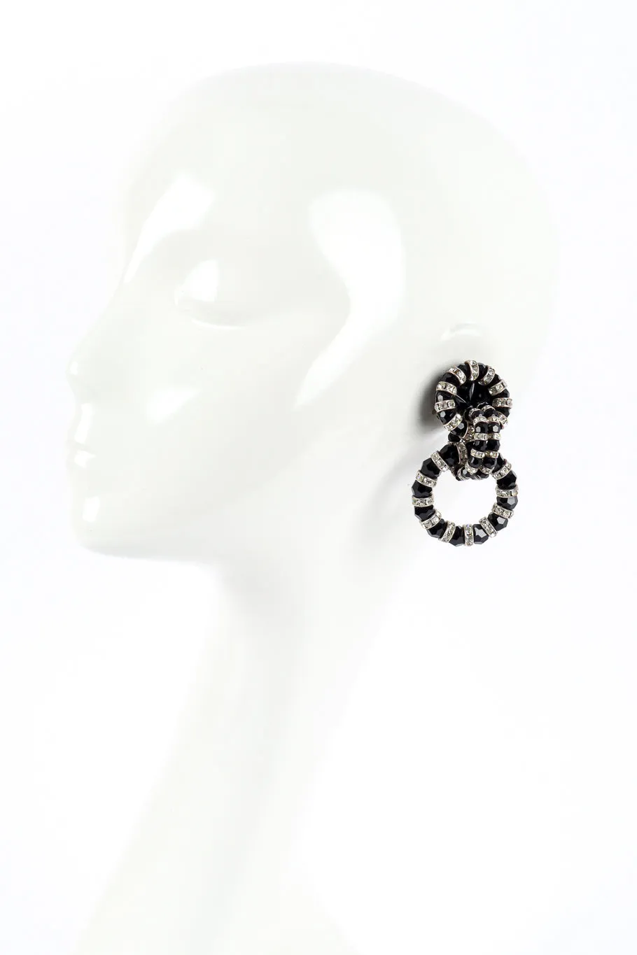 Striped Rhinestone Hoop Drop Earrings