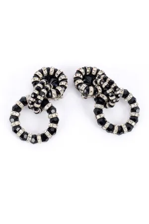 Striped Rhinestone Hoop Drop Earrings