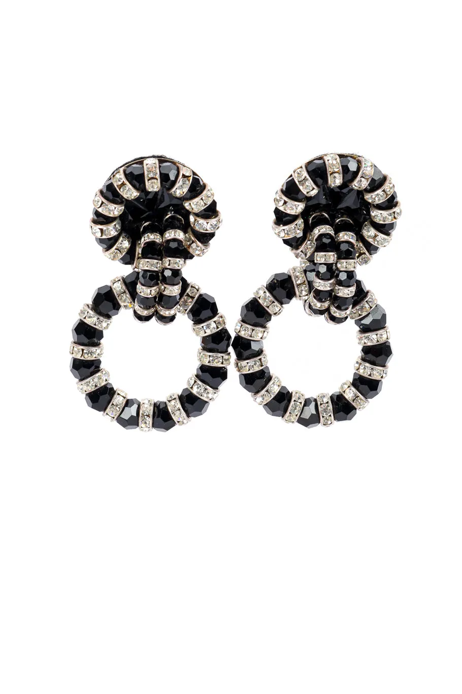 Striped Rhinestone Hoop Drop Earrings