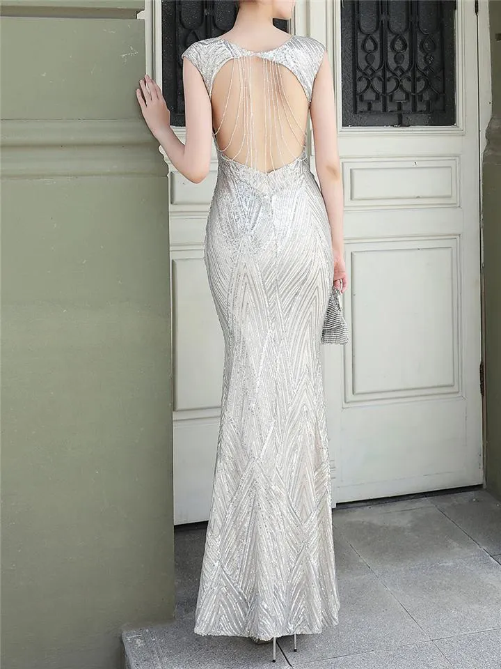 Stunning Sequined Mermaid Backless Ball Gown