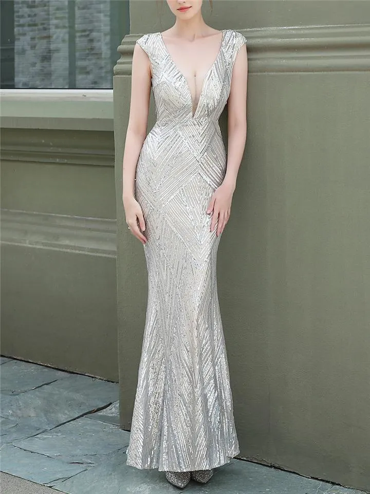 Stunning Sequined Mermaid Backless Ball Gown